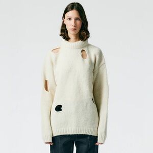 Tibi Ecru Trou Trou Alpaca Sweater - Medium